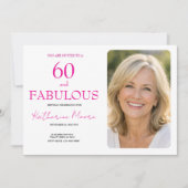 60歳でファビュラス フォト ピンク 60歳の誕生日パーティー 招待状 (正面)