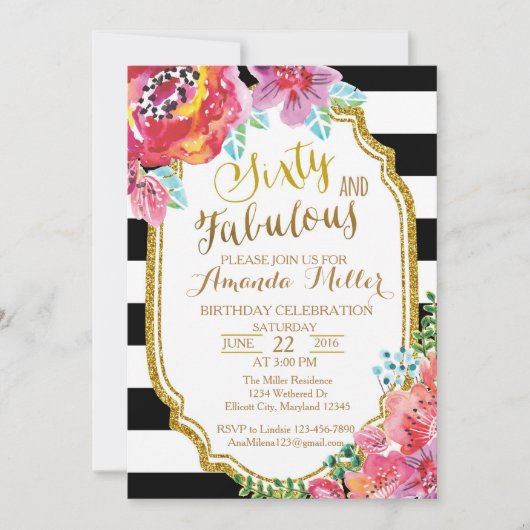 60歳で素敵な水彩画の誕生日招待状 招待状 (正面)