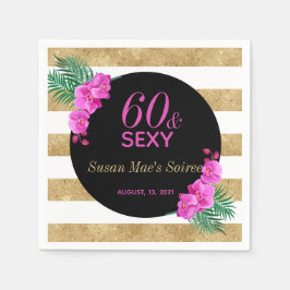 60歳とセクシー金ゴールドブラック60歳の誕生日パーティー スタンダードカクテルナプキン