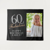 60歳と素敵な ブラック 60歳の誕生日写真用背景 タペストリー (正面(横))