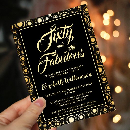 60歳と素晴らしいブラック金ゴールド60歳の誕生日パーティー 招待状