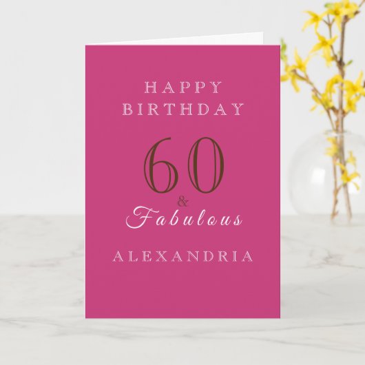 60歳と素晴らしいホットピンクのエレガント誕生日 カード (黄色い花)