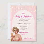 60歳と素晴らしいレトロピンクの誕生日の招待状 招待状 (正面)