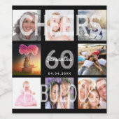 60歳と素晴らしい誕生日カスタム写真コラージュ黒 ワインラベル (シングルラベル)