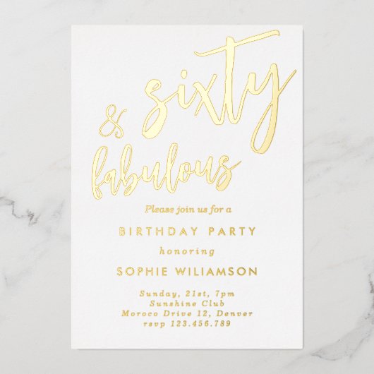 60歳と素晴らしい金ゴールドの誕生日 箔招待状 (正面)