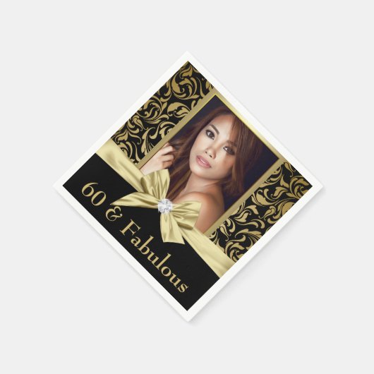 60歳と素晴らしい金ゴールドブラックダマスク60誕生日 スタンダードカクテルナプキン (角)