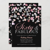 60歳と素晴らしい60歳の誕生日、ピンクシルバー 招待状 (正面/裏面)