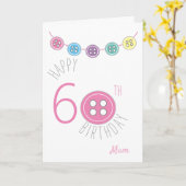 60歳のお誕生日おばあちゃん裁縫カード(ピンクボタン付き) カード (黄色い花)