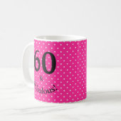 60歳のお誕生日おめでとう ピンクの水玉 コーヒーマグカップ (正面左)