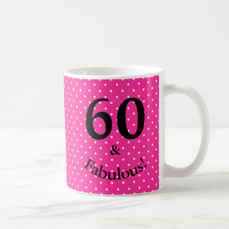 60歳のお誕生日おめでとう ピンクの水玉 コーヒーマグカップ