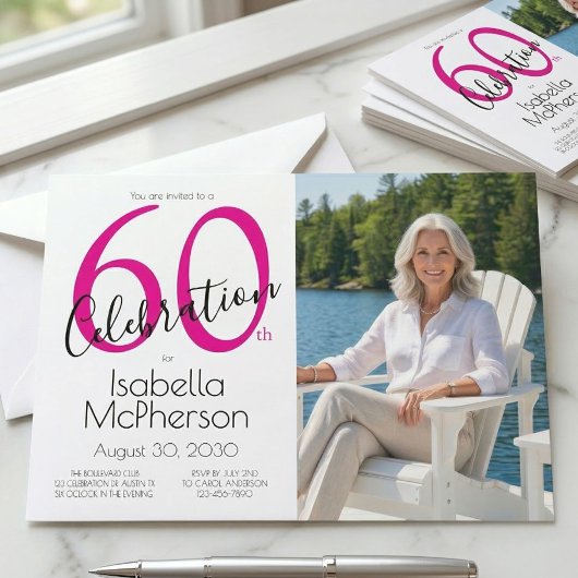 60歳のお誕生日 ミニマルピンク 60歳の誕生日 招待状