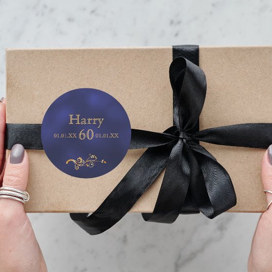 60歳のエレガント誕生日は紺色と金ゴールド ラウンドシール