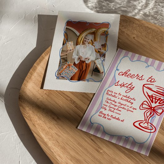 60歳のカラフルなシャンパン60枚の写真の誕生日 招待状