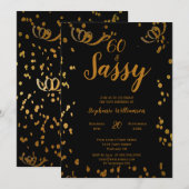 60歳のサシィな誕生日 黒 | 偽のゴールド 招待状 (正面/裏面)