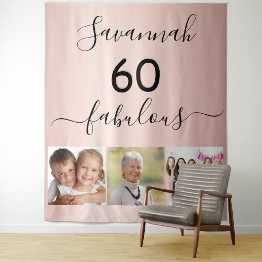 60歳のサプライズパーティーにぴったりな、素敵なカスタムフォトアルバム ローズゴールド タペストリー (インサイチュ)