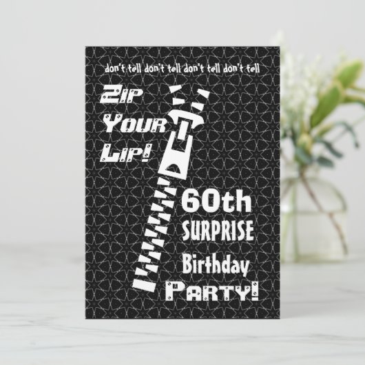 60歳のサプライズ·バースデおもしろいー·パーティーZip Your Lip 招待状 (スタンド正面)