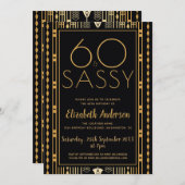 60歳のセンス溢れるブラックゴールドアートデコ 60歳の誕生日 招待状 (正面/裏面)