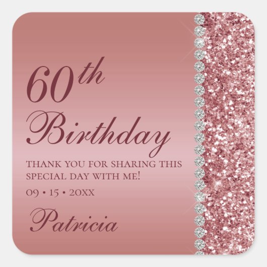 60歳のバラエティゴールドの誕生日 スクエアシール (正面)