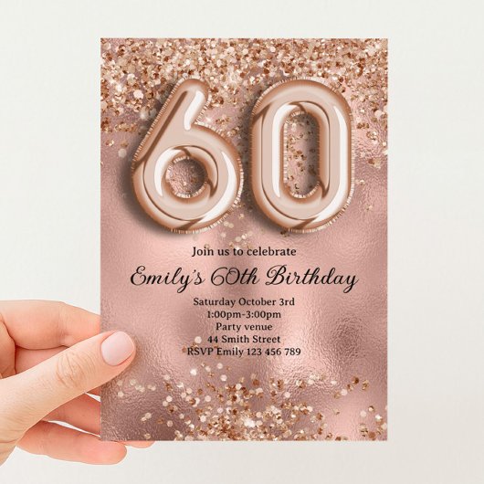 60歳のバラゴールドラメ誕生日 招待状