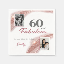 60歳のバラ金写真付き誕生日パーティー スタンダードカクテルナプキン