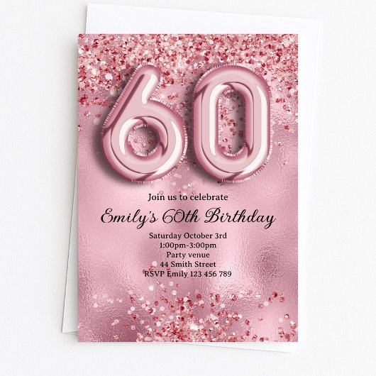 60歳のピンクグリッター誕生日 招待状