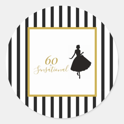 60歳のブラック&ゴールドの誕生日パーティー ラウンドシール (正面)