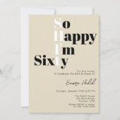 60歳のベージュはっきりした60歳の誕生日パーティー 招待状 (正面)
