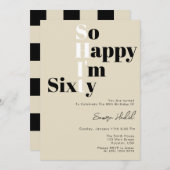 60歳のベージュはっきりした60歳の誕生日パーティー 招待状 (正面/裏面)