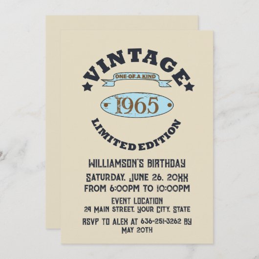 60歳のヴィンテージ60歳の誕生日パーティー 招待状 (正面/裏面)