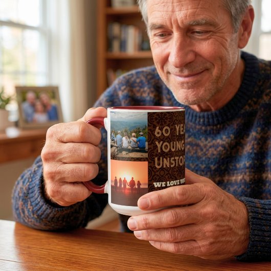 60歳の男性への誕生日ギフト カスタムフォトコラージュ マグカップ