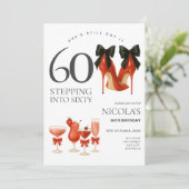 60歳の節目を赤と黒のモダンな招待状で祝う 招待状 (スタンド正面)