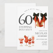 60歳の節目を赤と黒のモダンな招待状で祝う 招待状 (正面/裏面)