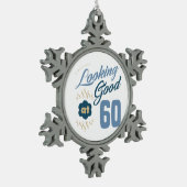 60歳の誕生日おめでとう スノーフレークピューターオーナメント (左)