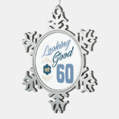 60歳の誕生日おめでとう スノーフレークピューターオーナメント (右)