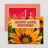 60歳の誕生日おめでとう ヒマワリの花 招待状 (正面/裏面)