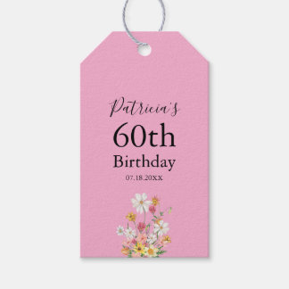 60歳の誕生日おめでとう ピンクの野の花 ギフトタグ