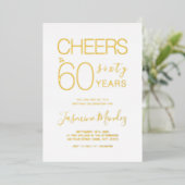 60歳の誕生日おめでとう ホワイトゴールド箔押し 箔招待状 (立ち正面)