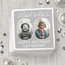 60歳の誕生日おめでとう モダンな写真と数字のバースデーパーティー スタンダードカクテルナプキン