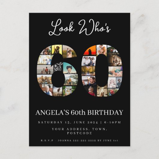 60歳の誕生日おめでとう　写真の並べ替え インビテーションポストカード (正面)
