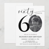 60歳の誕生日おめでとう！写真コラージュ付き招待状テンプレート 招待状 (正面/裏面)