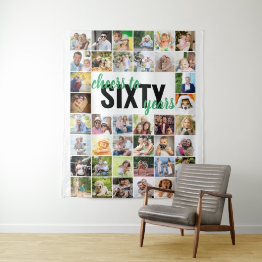 60歳の誕生日おめでとう　60年の軌跡 40枚の写真コラージュ タペストリー (インサイチュ)