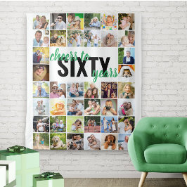 60歳の誕生日おめでとう 60年の軌跡 40枚の写真コラージュ タペストリー