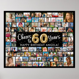 60歳の誕生日おめでとう 92枚の写真 ブラックゴールド ポスター