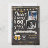 60歳の誕生日お祝いフォト招待状 Cheers and Beers 招待状 (正面)