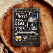 60歳の誕生日お祝いフォト招待状 Cheers and Beers 招待状