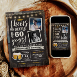 60歳の誕生日お祝いフォト招待状 Cheers and Beers 招待状