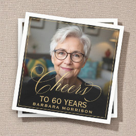 60歳の誕生日お祝いフォト ゴールド ブラック スタンダードカクテルナプキン