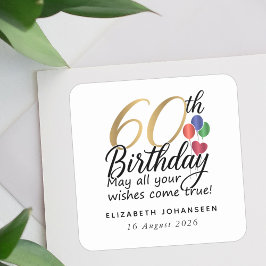 60歳の誕生日お祝い ゴールド文字デザインのマイルストーン スクエアシール