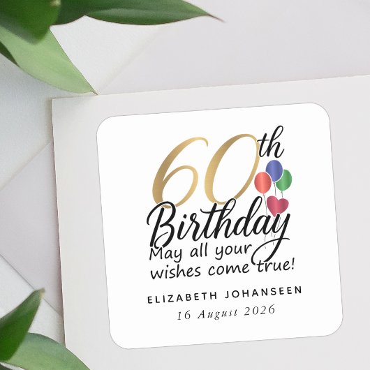 60歳の誕生日お祝い ゴールド文字デザインのマイルストーン スクエアシール