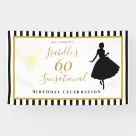 60歳の誕生日お祝い 黒とゴールドのバナー 横断幕